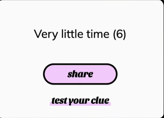 Diagram showing how the cryptic clue 'Very little time' breaks down into two definitions both pointing to the answer MINUTE